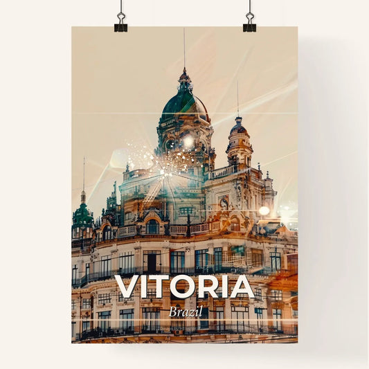 Vitoria Skyline Poster Art: Local Icons Sparkle - A building with a tower and fireworks Poster