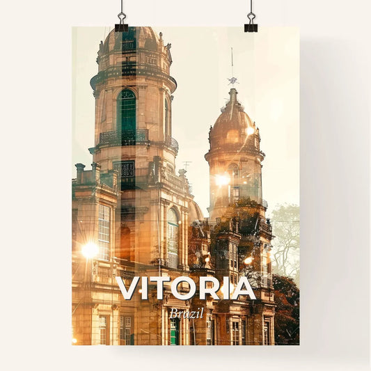 Vitoria Skylines And Local Icons Composite - A building with a tower Poster