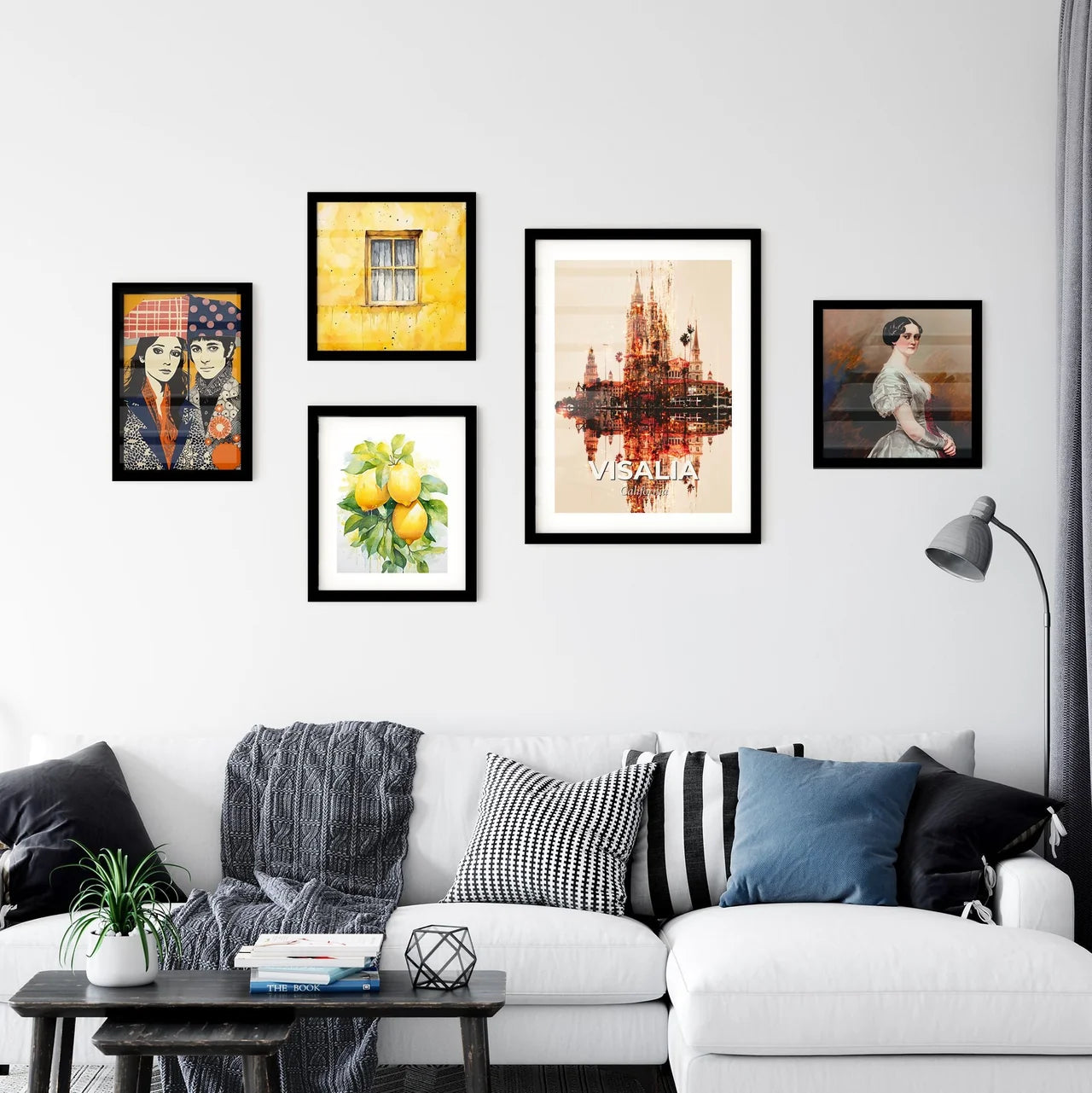 Visalia Cityscape Skyline Art Panorama - A castle with towers and lights reflected in water Interior Design