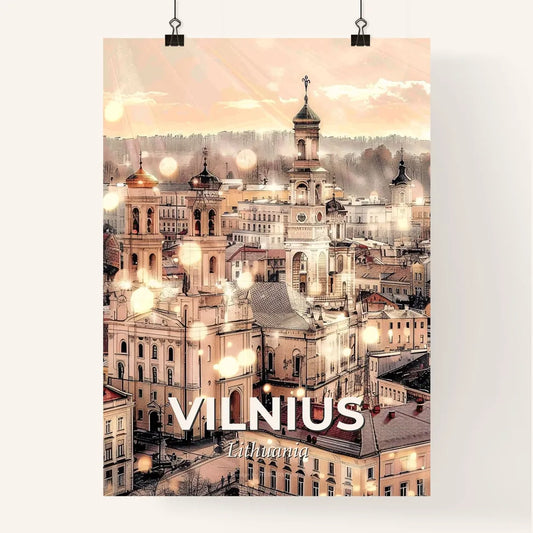 Vilnius Skyline Double Exposure Cityscape Art - A city with many buildings Poster
