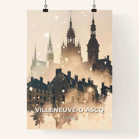 Villeneuve-d Ascq Skyline Double Exposure Art - A building with towers and spires Poster