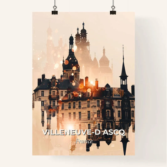 Villeneuve-d Ascq France Skyline Bright Poster Design - A building with towers and a dome Poster