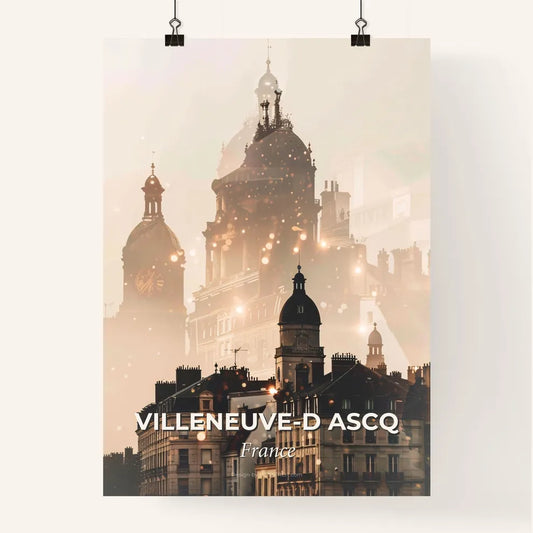 Villeneuve-d Ascq Skyline Art Poster Beige Background - A city with many buildings Poster