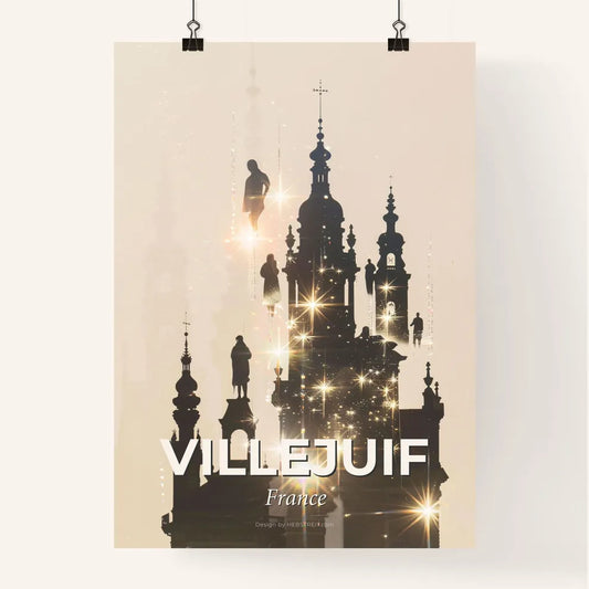 Villejuif Skyline Double Exposure Art Poster - A silhouette of a building with a person jumping off the top Poster