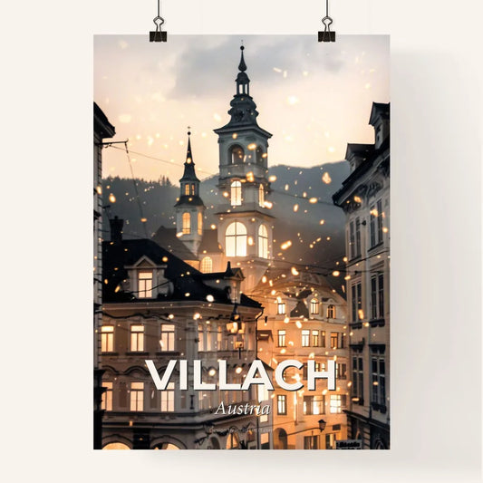 Villach Skyline Art: Iconic Silhouette Poster - A building with a tower and many windows Poster