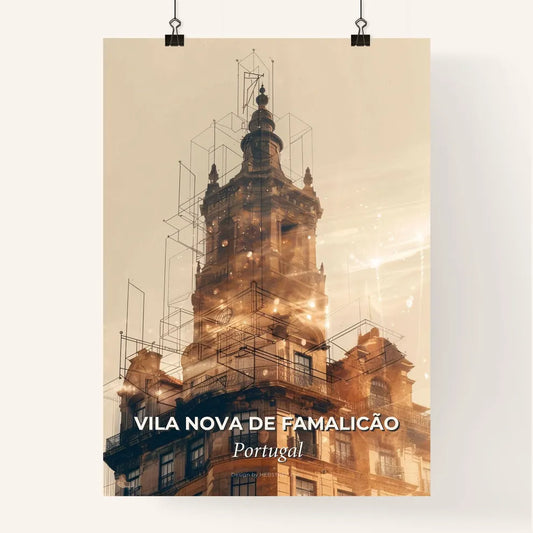 Sunset City Lights of Vila Nova de Famalicão - A building with a tower Poster