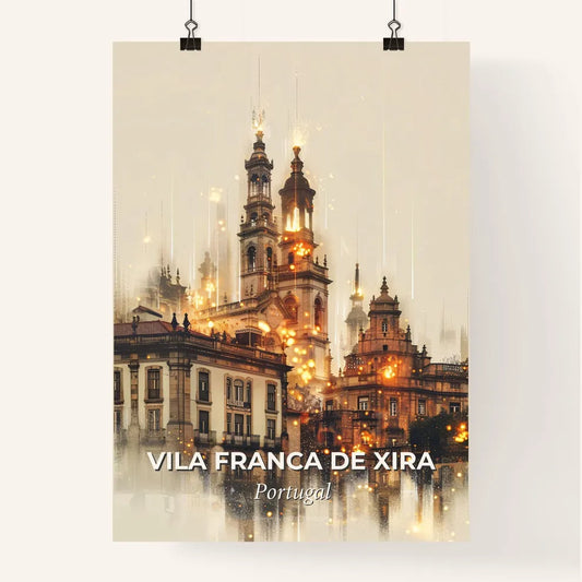 Vila Franca City Canvas Art Print - A building with many towers and lights Poster