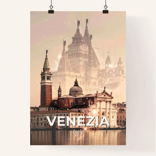 Venice City Skyline Double Exposure Poster - A castle with many towers and a river Poster