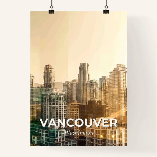 Vancouver Skyline Double Exposure City Poster - A city skyline with many tall buildings Poster