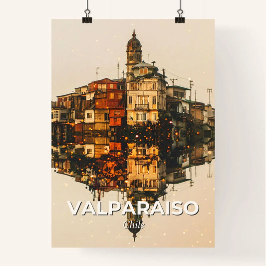 Valparaiso Cityscape Double Exposure Poster - A group of buildings reflected in water Poster