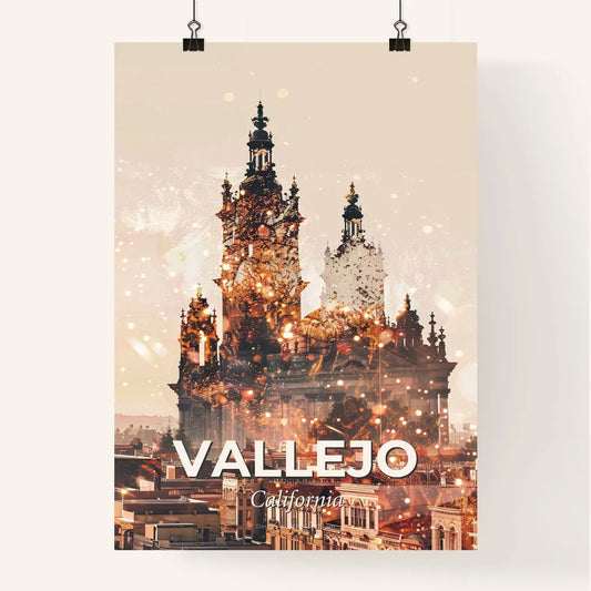 Vallejo Skyline: Double Exposure Cityscape - A large building with towers and spires Poster