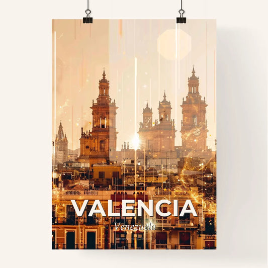 Valencia City Skyline Art Double Exposure Poster - A city skyline with many towers and lights Poster