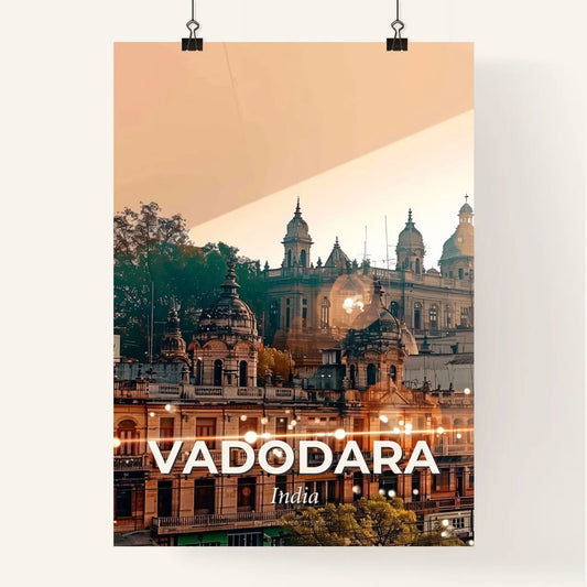 Vadodara, Double Exposure City Skyline Impression, Beige - A building with many domes and trees Poster