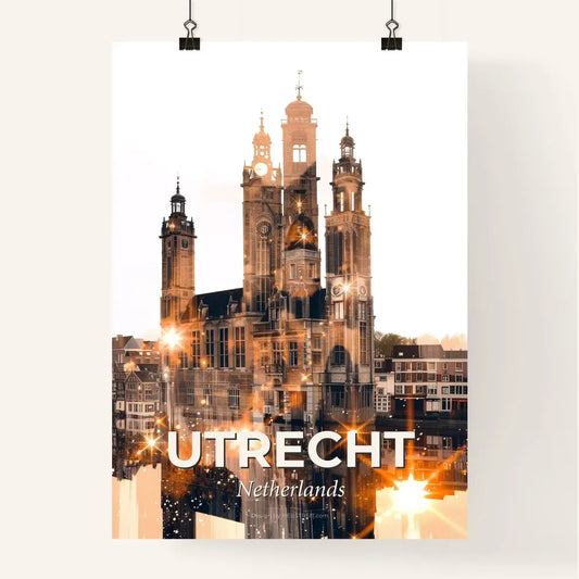 Utrecht: Double Exposure City Art Skyline Poster - A building with towers and lights Poster