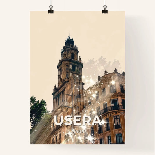Usera Skyline Double Exposure Art Poster - A building with a tower and trees Poster