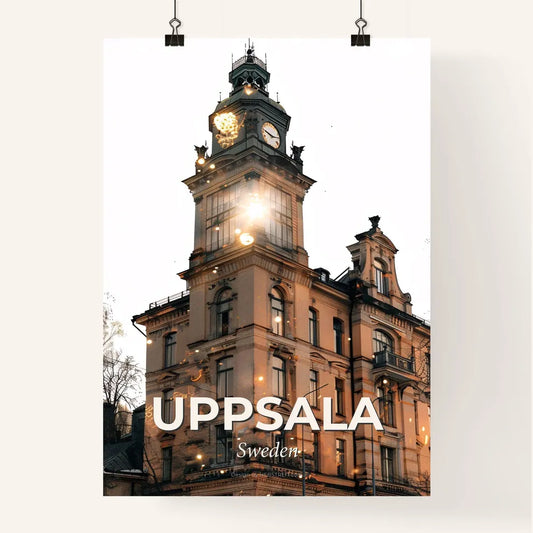 Uppsala: City Skyline Double Exposure Glow - A building with a clock tower Poster