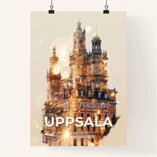 Uppsala: Double-Exposure City Skyline Poster - A building with a tower and a clock tower Poster