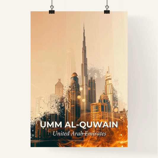 Umm al-Quwain Skyline Cityscape Art Poster - A city skyline with a tall tower Poster