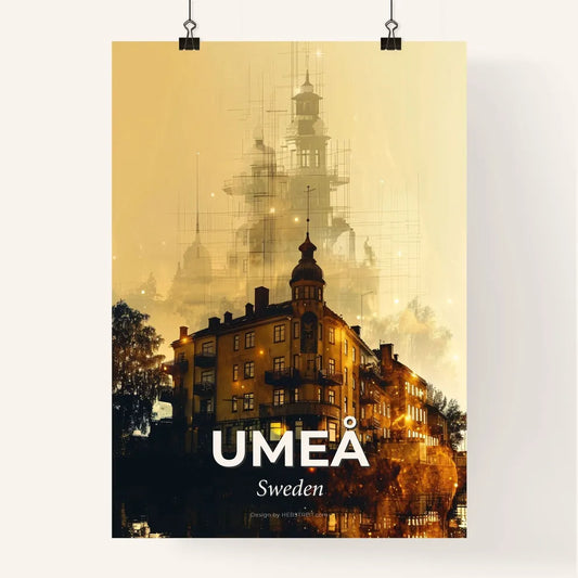 Umeå Skyline Composite Art Poster - A building with a tower and a building in the background Poster