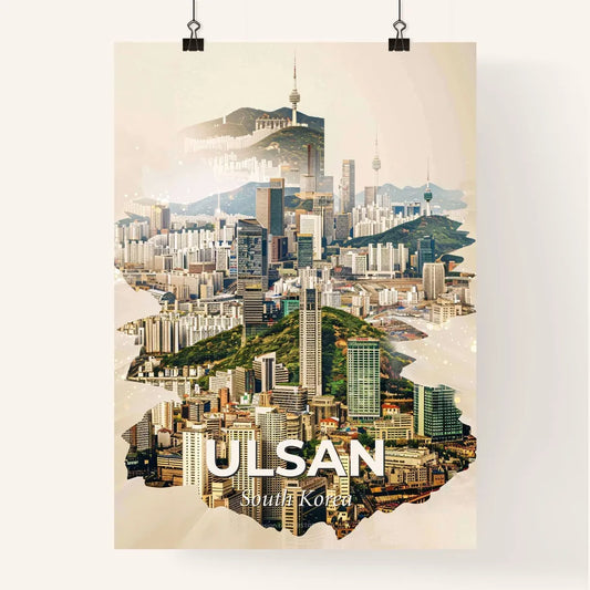 Ulsan Skyline Double Exposure Poster Art - A cityscape with a mountain in the background Poster