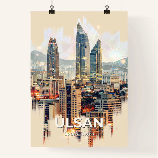 Ulsan City Skyline Double Exposure Beige - A city with many tall buildings Poster