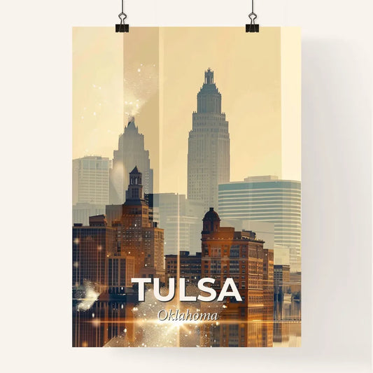 Tulsa Skyline Cityscape Glowing Beige Poster