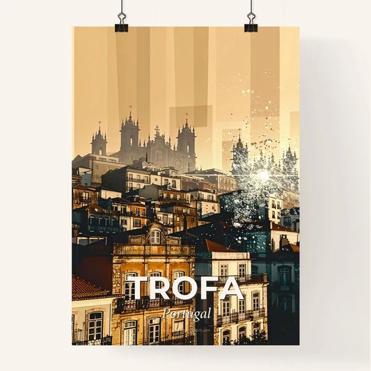 Trofa: Double Exposure Art Skyline, Beige Paper Background Poster