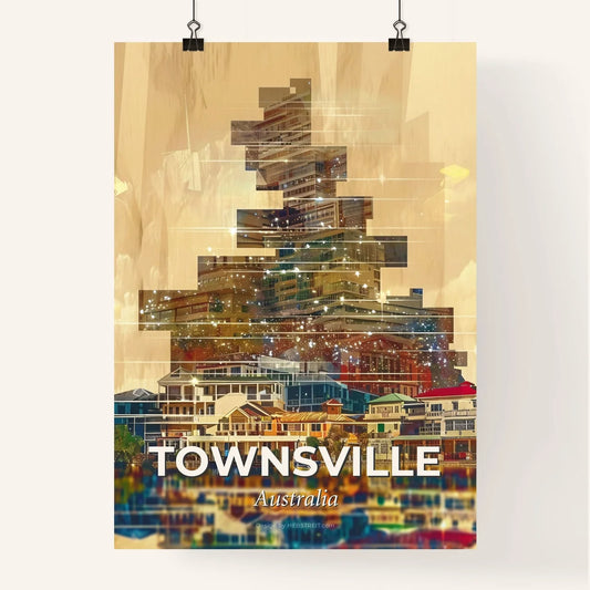 Townsville City Skyline Double Exposure Artwork Poster