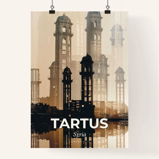Tartus Syria Skyline Poster Double Exposure Bright Beige Poster