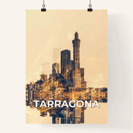 Tarragona City Skyline Double Exposure Composite Design Poster