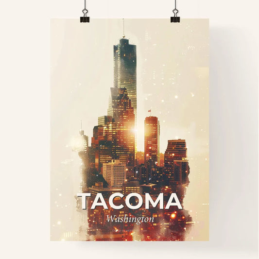 Tacoma City Skyline Composite Art on Beige Poster