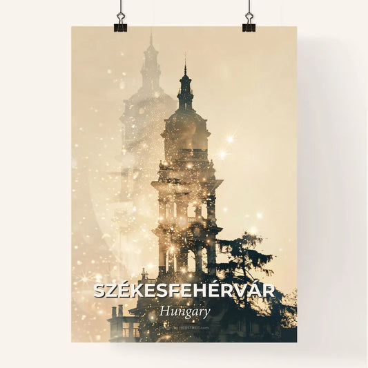 Székesfehérvár Skyline Composite Artwork with Sparkles and Backlights Poster