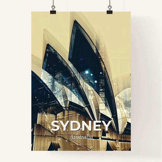 Sydney Skyline Art: Double Exposure, City Icons, Beige, Backlights, Sparkles Poster