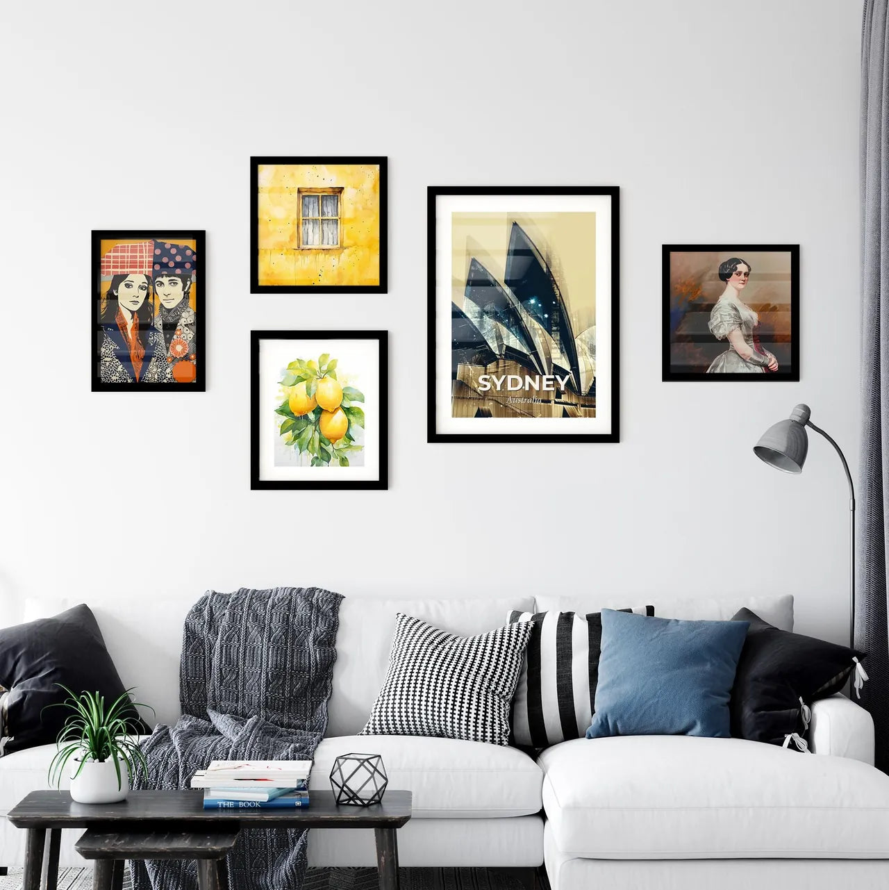 Sydney Skyline Art: Double Exposure, City Icons, Beige, Backlights, Sparkles Wall Art