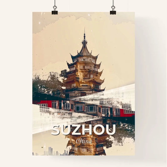 Suzhou City Skyline Vibrant Double Exposure Poster