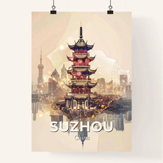 Suzhou City Skyline Double Exposure Art Print Poster