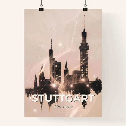 Stuttgart Skyline Bright Beige Double Exposure Composite Poster