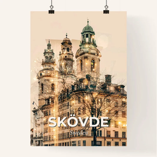 Skövde Skyline Double Exposure Beige Poster with Sparkles Poster