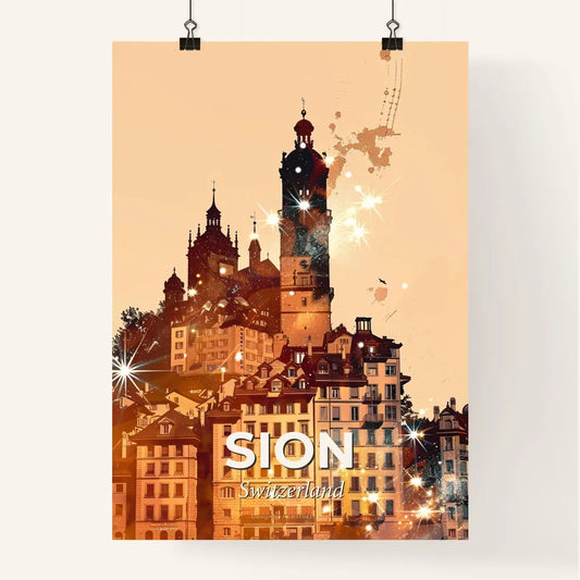 Sion Skyline: Local Colors on Beige Poster