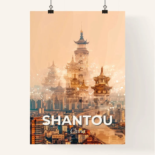 Shantou Skyline: Local Icons in Double Exposure Poster