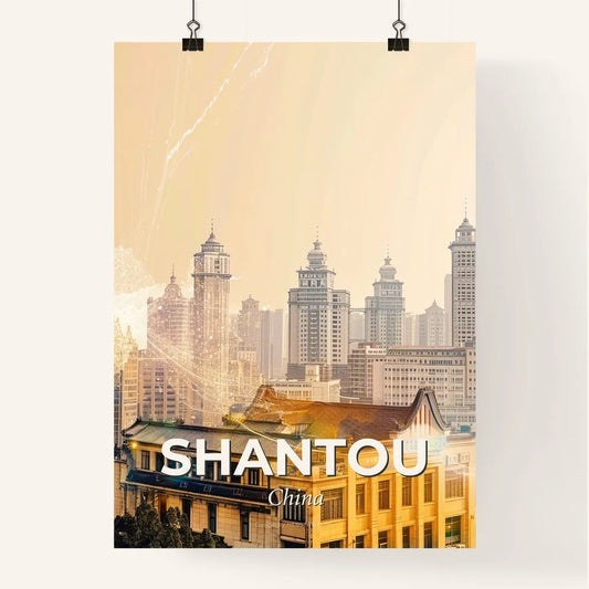 China Shantou City Skyline Double Exposure Poster