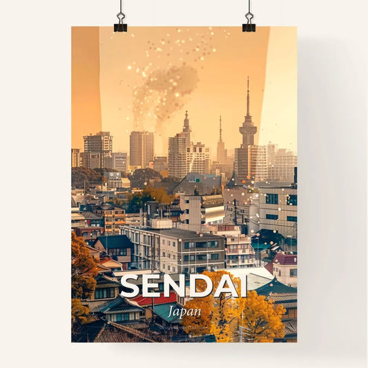 Sendai Skyline Composite Art Bright Beige Paper Poster