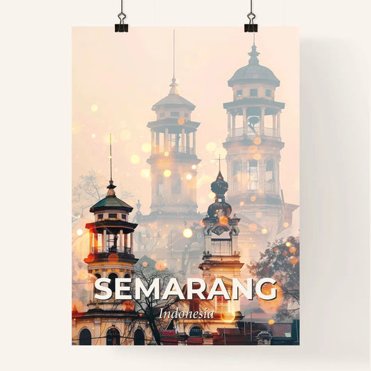 Semarang Skyline Art: Iconic Architecture on Beige Poster