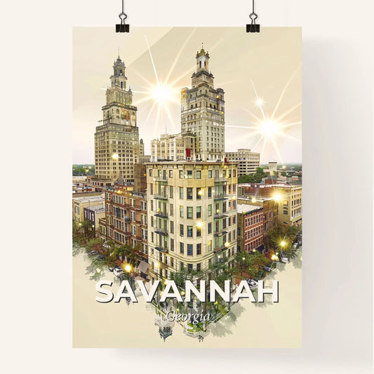 Savannah City Skyline Double Exposure Poster Poster