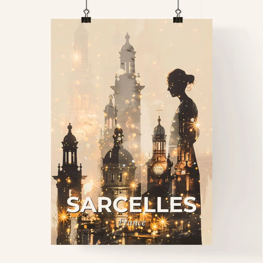 Sarcelles City Skyline Silhouettes on Beige Poster