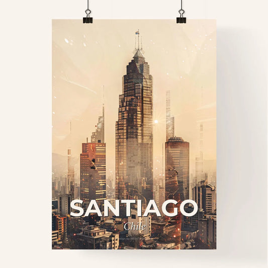 Santiago City Skyline Double Exposure Composite Poster