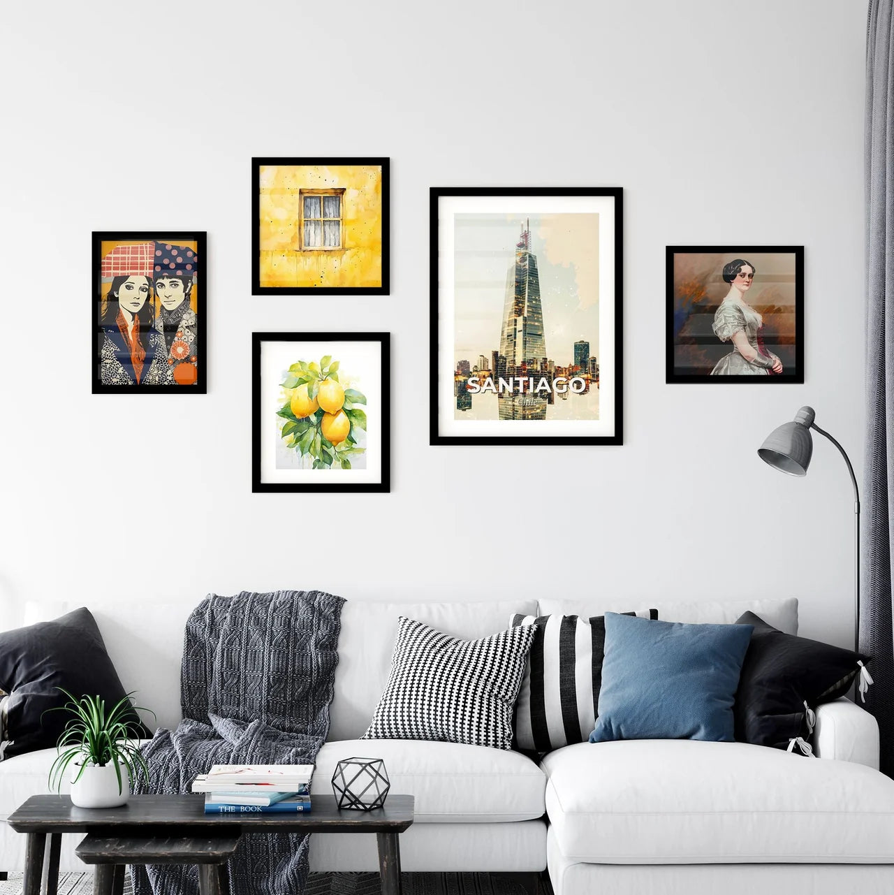 Santiago City Panorama Iconic Architecture Poster Wall Art