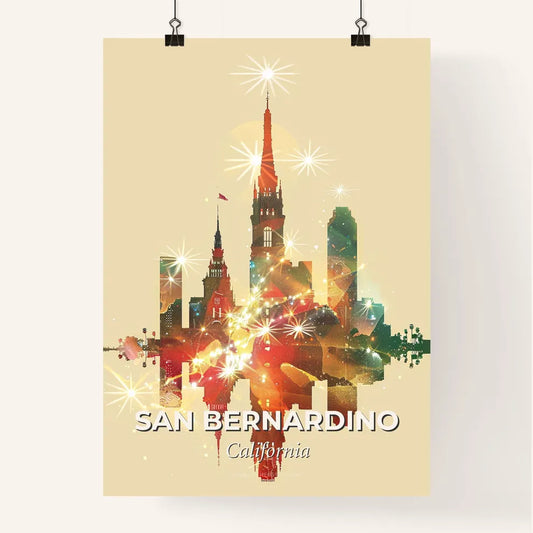 San Bernardino City Icons Double Exposure Skyline Poster