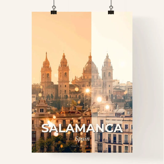 Salamanca City Skyline Double Exposure Art Bright Beige Poster