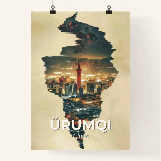 Ürumqi: Double Exposure Skyline Icon Art Poster Poster